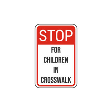 Stop for children in crosswalk sign. Vector Illustration