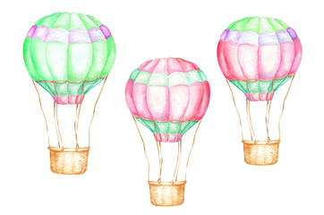 Watercolor illustration with colorful balloons.