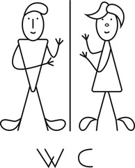 Toilet sign on the door. Men and women sign for the toilet room or bathroom.