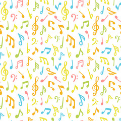 hand drawn doodle music notes seamless pattern