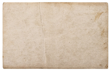 Used paper sheet isolated white background Old cardboard texture