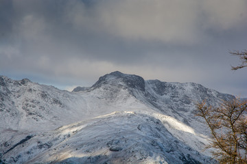 Fototapeta na wymiar Langdale Valley and Fells, English lake district under full snow cover on a sunny winter day