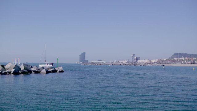 Waves of the Mediterranean Sea in Barcelona's best Skyline HD