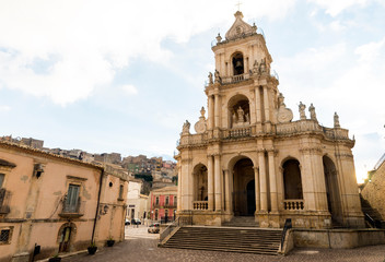 Obraz premium Front View of Basilica of San Paolo in Palazzolo Acreide, Province of Syracuse, Italy.