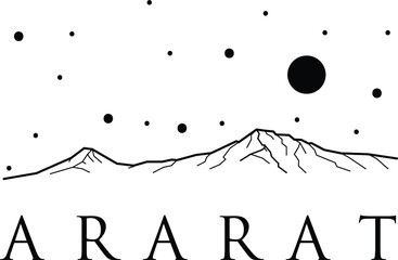 Mount Ararat. Vector black and white illustration of mountains. Print design.