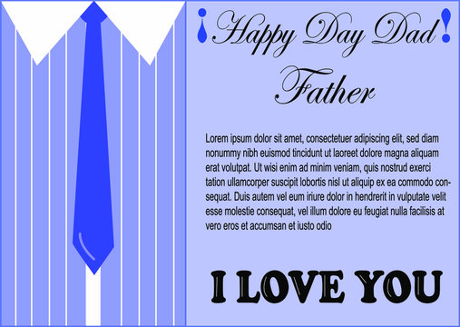 padre, tarjeta para felicitar el d&iacute;a del padre, dibujo de la camisa en el lado izquierdo y texto en el lado derecho, sobre fondo azul
