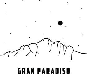 Vector illustration of Gran Paradiso, Italy. Mountain in the Graian Alps. Trekking, hiking, climbing
