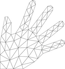 Low poly human hand. Black and white illustration of hand with network