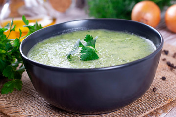Zucchini soup in bowl
