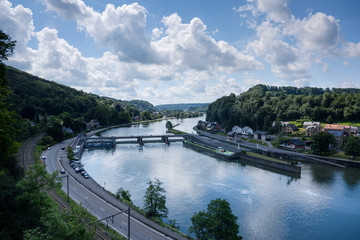 Fototapeta premium View on the lock near the Yvoir crag