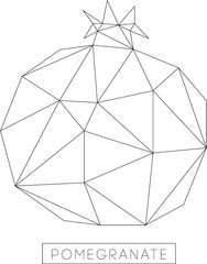 Vector illustration of a pomegranate in the style of low poly. Black and white image of a fruit in polygonal style