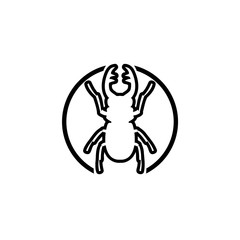 Beetle-deer icon. Black silhouette of a beetle isolated on white background