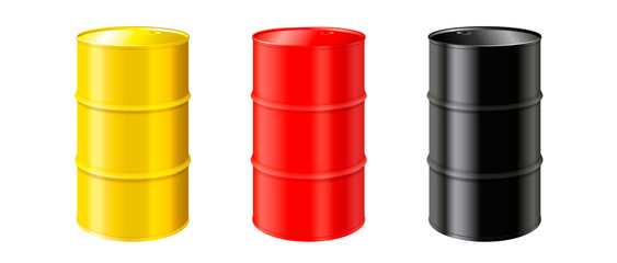 set realistic colorful industrial metal barrels