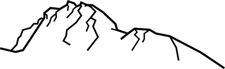 Monte Rosa (Dufourspitze). Peak in Switzerland. Vector illustration of mountains. Black and white print design. Black line. Travel and tourism. Pennine Alps