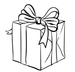 Gift box. Vector black and white sketch of present. Isolated image of gift for Christmas,  New year, Birthday, St. Valentine's Day, Halloween,