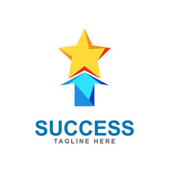 Success logo design template with star shapes and human concept. Symbol of people achievement award, business leadership. Vector icon illustration can use for brand identity club, learning, company
