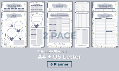 Minimalist planner, 2pages, templates urban collection set of vector paper A4 and US Letter EPS 10 File
