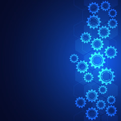 Cogs and gear wheel mechanisms. Hi-tech digital technology and engineering. Abstract technical background.