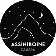 Assiniboine. Vector black and white illustration of mountains in Canada.  Print design