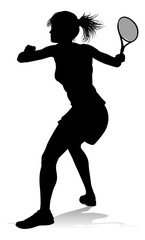 A tennis player woman female sports person in silhouette