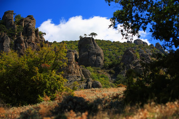 evening in the mountains. colorful sunset over Mount Demerdzhi.
