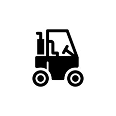 Construction truck vector icon in black flat design on white background, filled flat sign for mobile concept and web design, Industrial vehicle icon, Construction machine symbol, logo illustration
