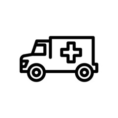 Ambulance truck icon vector in line art style on white background, filled flat sign,  isolated on white, Symbol, logo illustration, Pixel perfect