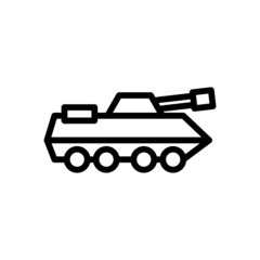 Obraz premium Amphibious military vehicle icon in line art style on white background, solid pictogram isolated on white, Infantry armored vehicle symbol, logo illustration