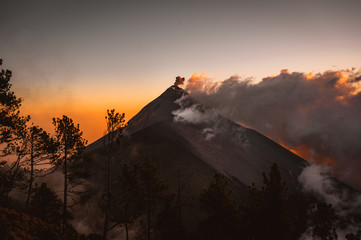 Sunset view active volcano in Guatemala