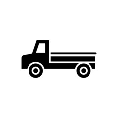Pickup truck vector icon in black flat design on white background, Transportation, auto filled flat sign for mobile concept and web design, Symbol, logo illustration