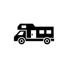 Caravan trailer icon in black flat design on white background sign for mobile concept and web design, Camping car, Campervan Symbol, logo illustration
