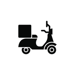 Scooter icon in black flat design on white background, outline vector sign, Fast food delivery symbol, logo illustration