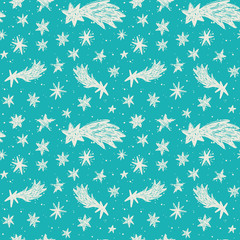 Seamless vector pattern with doodle falling stars.