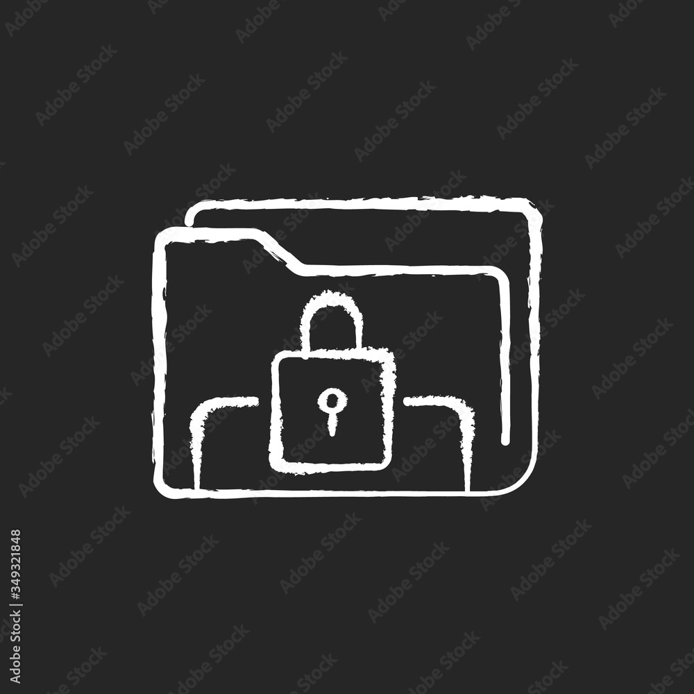 Poster documents security chalk white icon on black background. personal data encryption. online file right