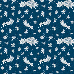 Seamless vector pattern with doodle falling stars.