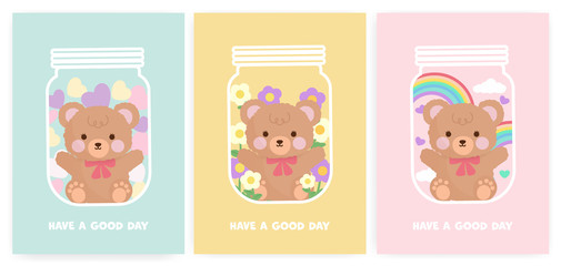 Set of baby shower cards and birthday cards with cute bear .
