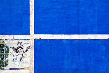 azulejos panels on a wall of The Palace of the Marquesses of Fronteira Lisbon, Portugal