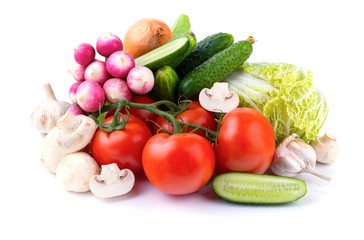 fresh vegetables on a white isolated background, free space