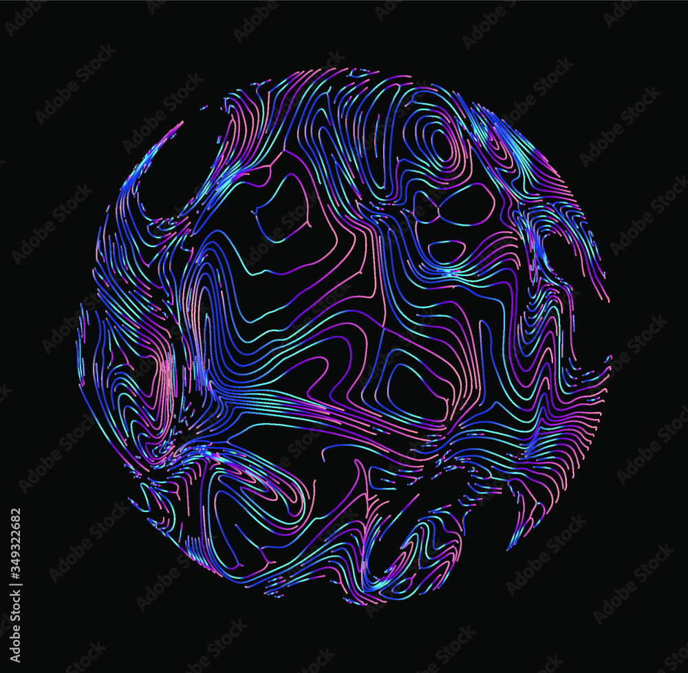 Poster illuminated holographic circle with glitched wavy texture. retrofuturistic illustration in 80s-90s s