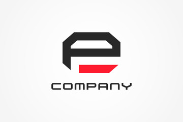 Initial Letter E Logo. Black and Red Hexagonal Line Geometric Style isolated on White Background. Usable for Business and Technology Logos. Flat Vector Logo Design Template Element.
