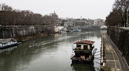 Boat on river tiber