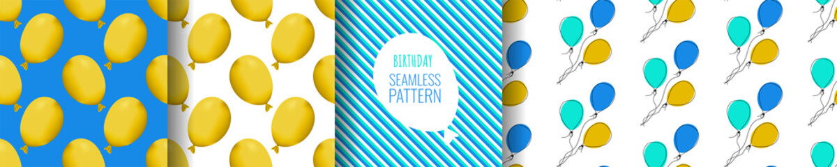 Set color air balloon texture. Cartoon seamless pattern for textile print, scrapbooking, baby shower, pajama print, wrapper paper printout. Happy Birthday decor ornament. Vector illustration