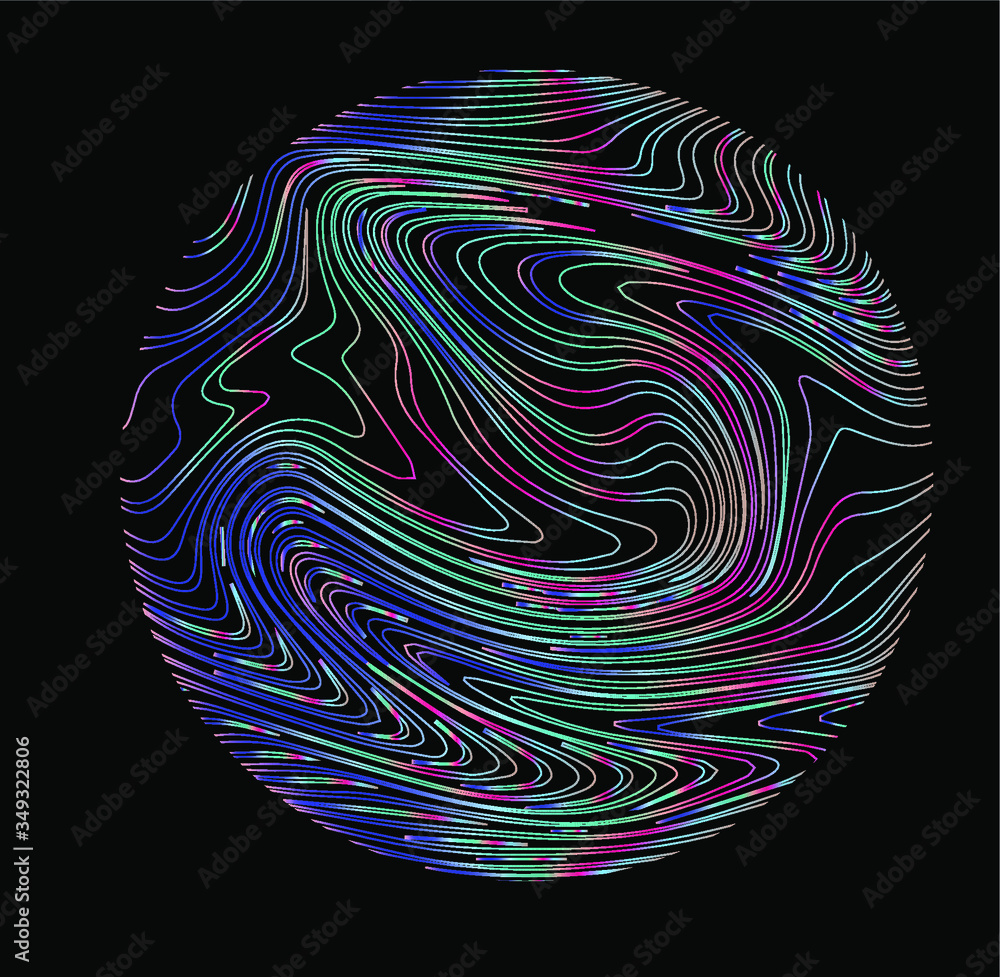 Poster Abstract vector sphere in vibrant holographic and neon colors. Futuristic technology fluid wireframe. Visualization of Digital Data, Social Network or Science and Biology concept.