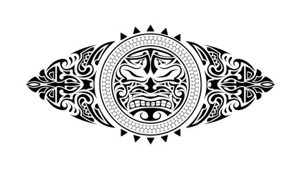 Polynesian style Tattoo design. Polynesian style mask. Isolated round tattoo vector. - obrazy, fototapety, plakaty