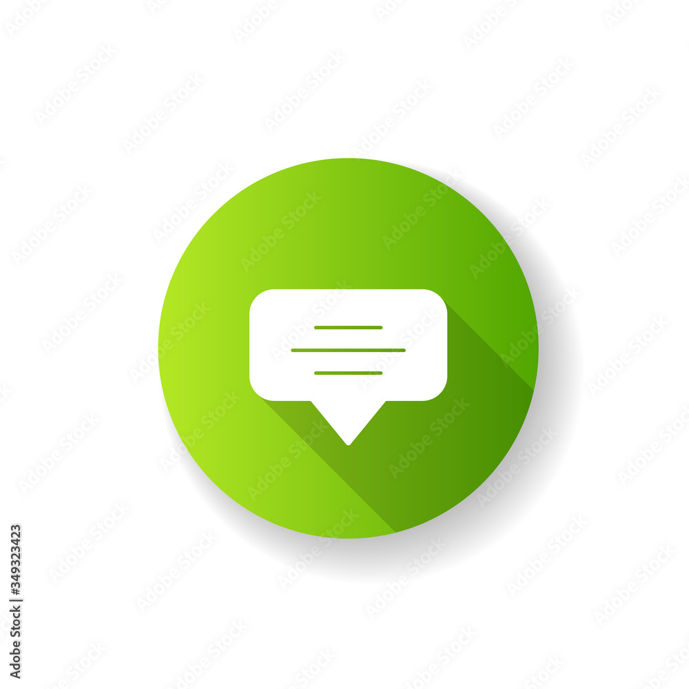 Poster speech bubble green flat design long shadow glyph icon. empty chat cloud. notification box. blank di