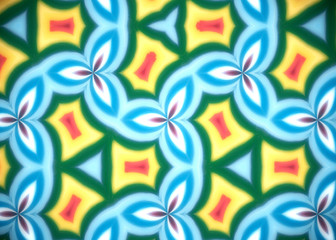 Fototapeta premium A nice kaleidoscopic illustration: a flowery mosaic of pleasant geometrical triangular shapes, vintage feeble soft colors. 