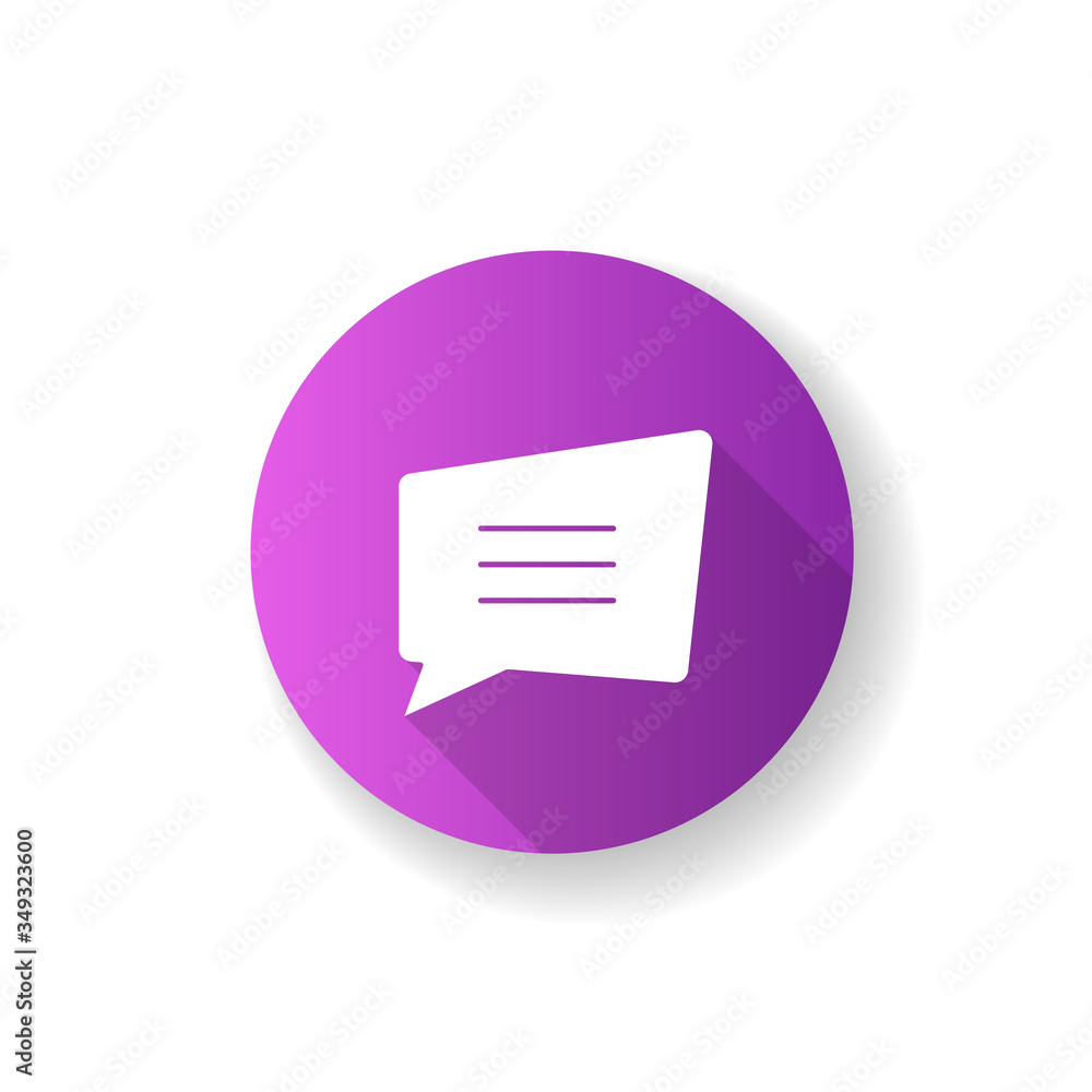 Poster comment box purple flat design long shadow glyph icon. empty chat cloud. notification box. blank inf