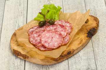 Spanish Salchichon sausage with salad