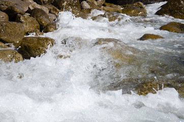 Seascape storm on wild rocky seashore