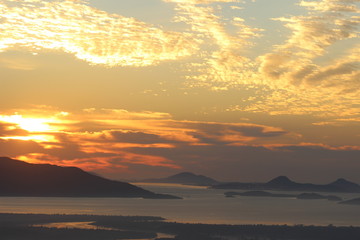 Spectacular sunrise colors at Babitonga Bay, view from the lookout